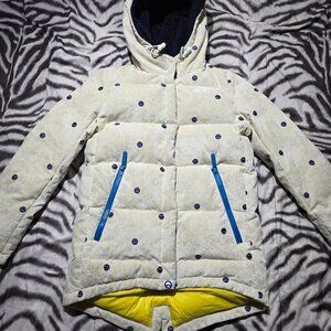 Devil Nut Under red flag moleskin hooded puffer coat women's snap size S white